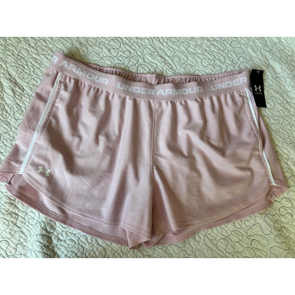Under Armour Womens Tech Play Up Shorts XL Pink Logo Waistband Athletic